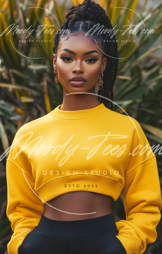 Black Female Mockup with Braids - Yellow/Gold Sweatshirt Digital Download