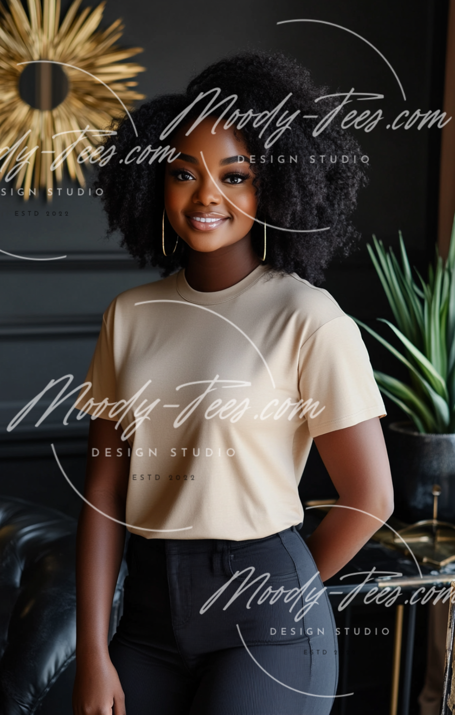 Realistic African American Female Model Mockup Bundle - Stylish Black Girl 10-Piece Set with Tan T-Shirt Mockups