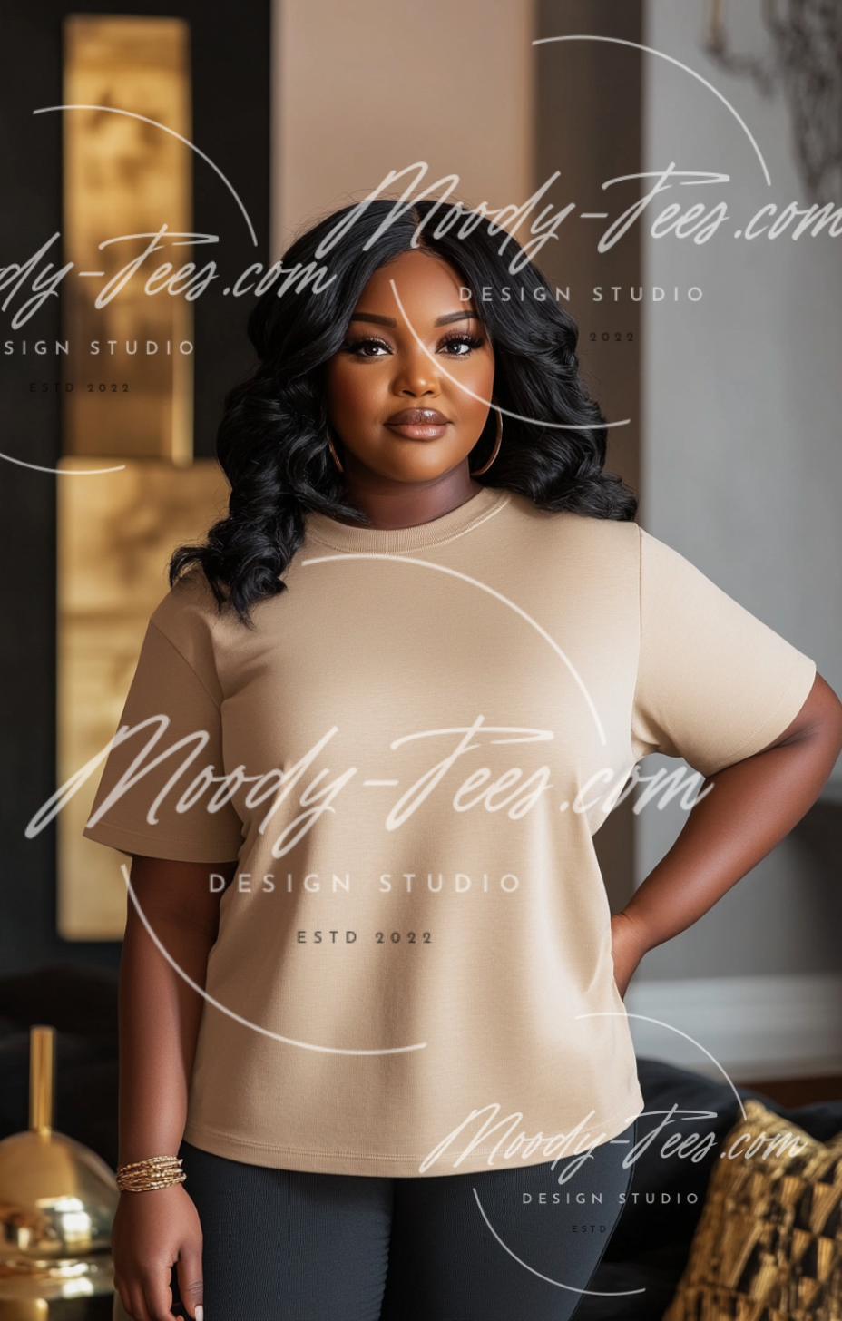 Realistic African American Female Model Mockup Bundle - Stylish Black Girl 10-Piece Set with Tan T-Shirt Mockups