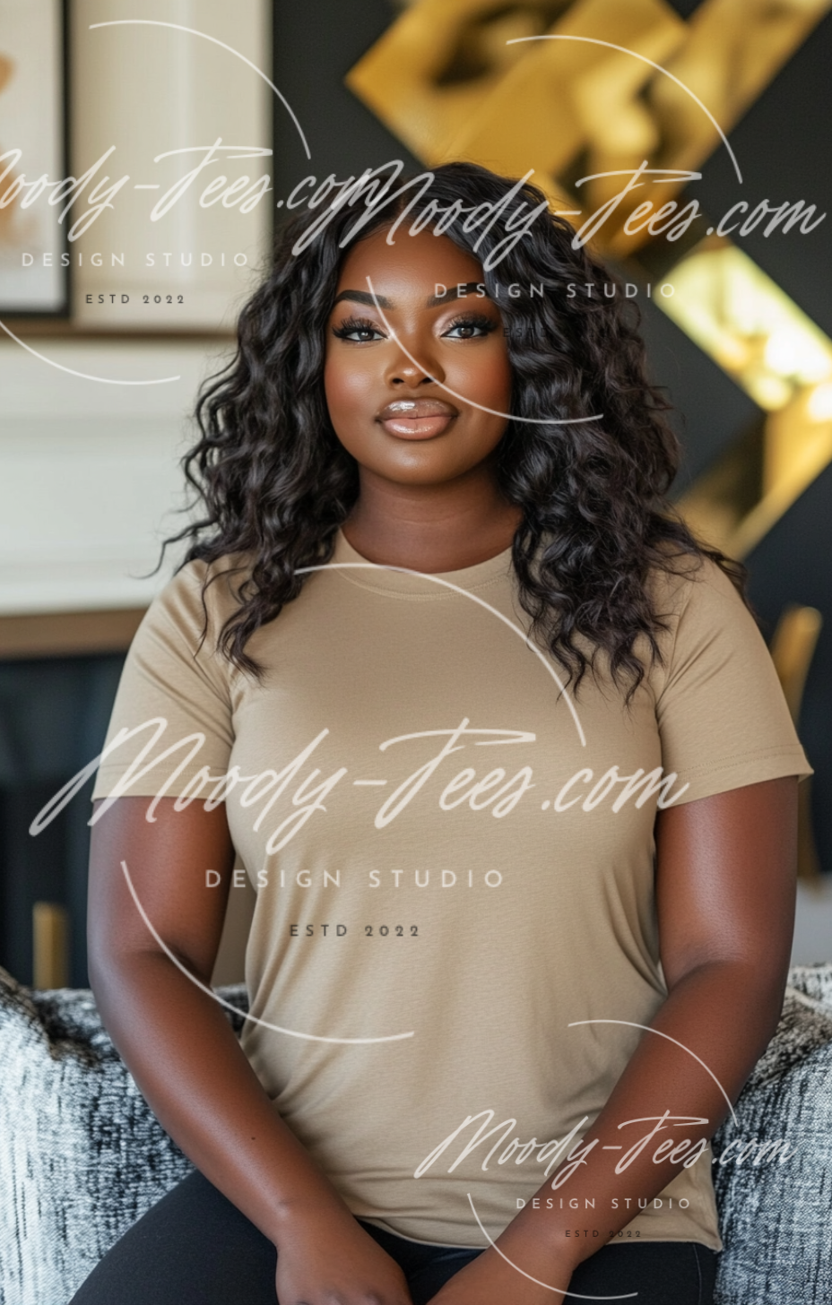 Realistic African American Female Model Mockup Bundle - Stylish Black Girl 10-Piece Set with Tan T-Shirt Mockups