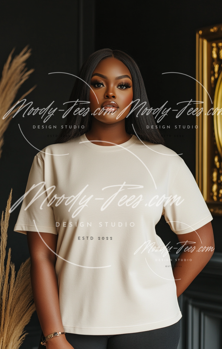 Realistic African American Female Model Mockup Bundle - Stylish Black Girl 10-Piece Set with Tan T-Shirt Mockups