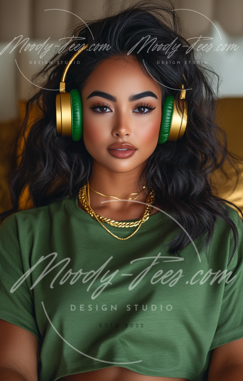 Headphone Girlies Mockup 3-Piece Bundle – Green T-Shirt Digital Download