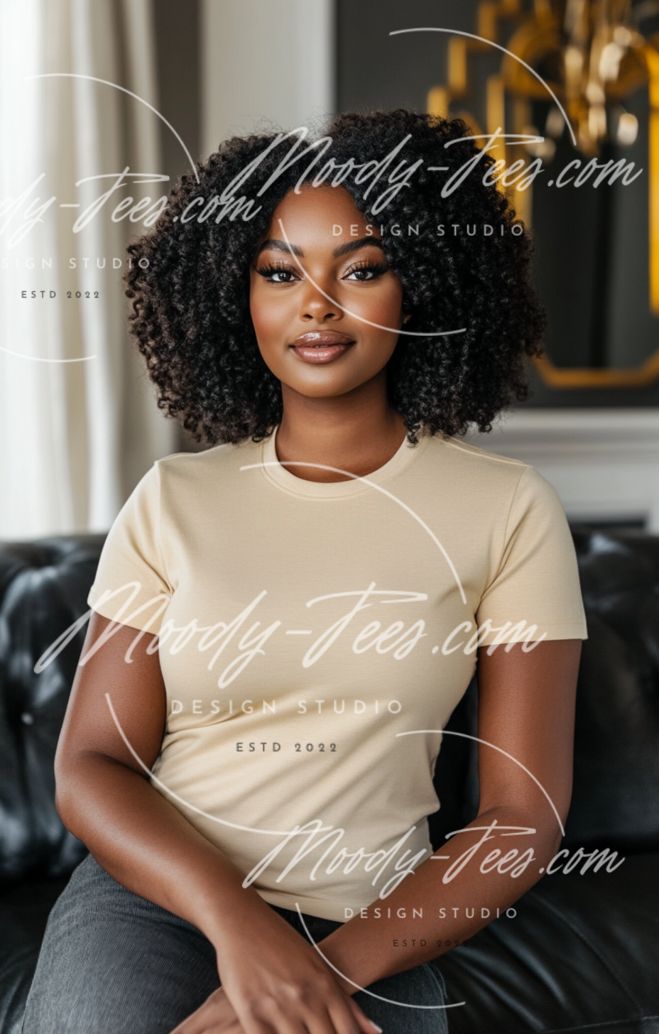 Realistic African American Female Model Mockup Bundle - Stylish Black Girl 10-Piece Set with Tan T-Shirt Mockups