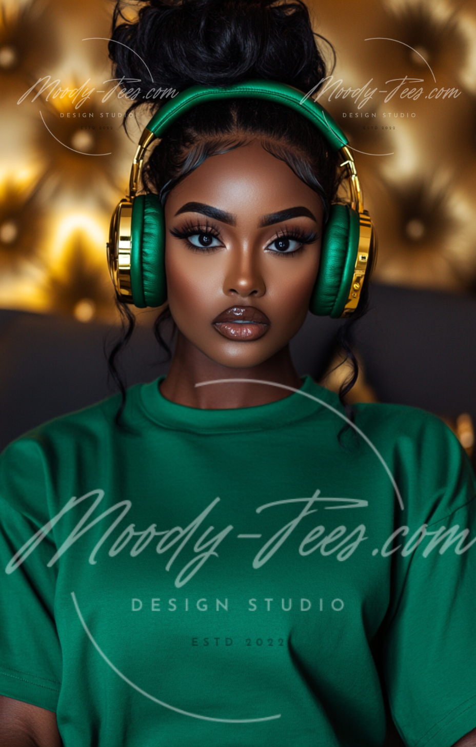 Headphone Girlies Mockup 3-Piece Bundle – Green T-Shirt Digital Download