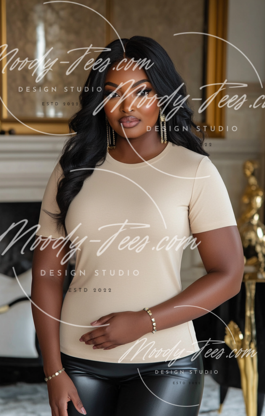 Realistic African American Female Model Mockup Bundle - Stylish Black Girl 10-Piece Set with Tan T-Shirt Mockups