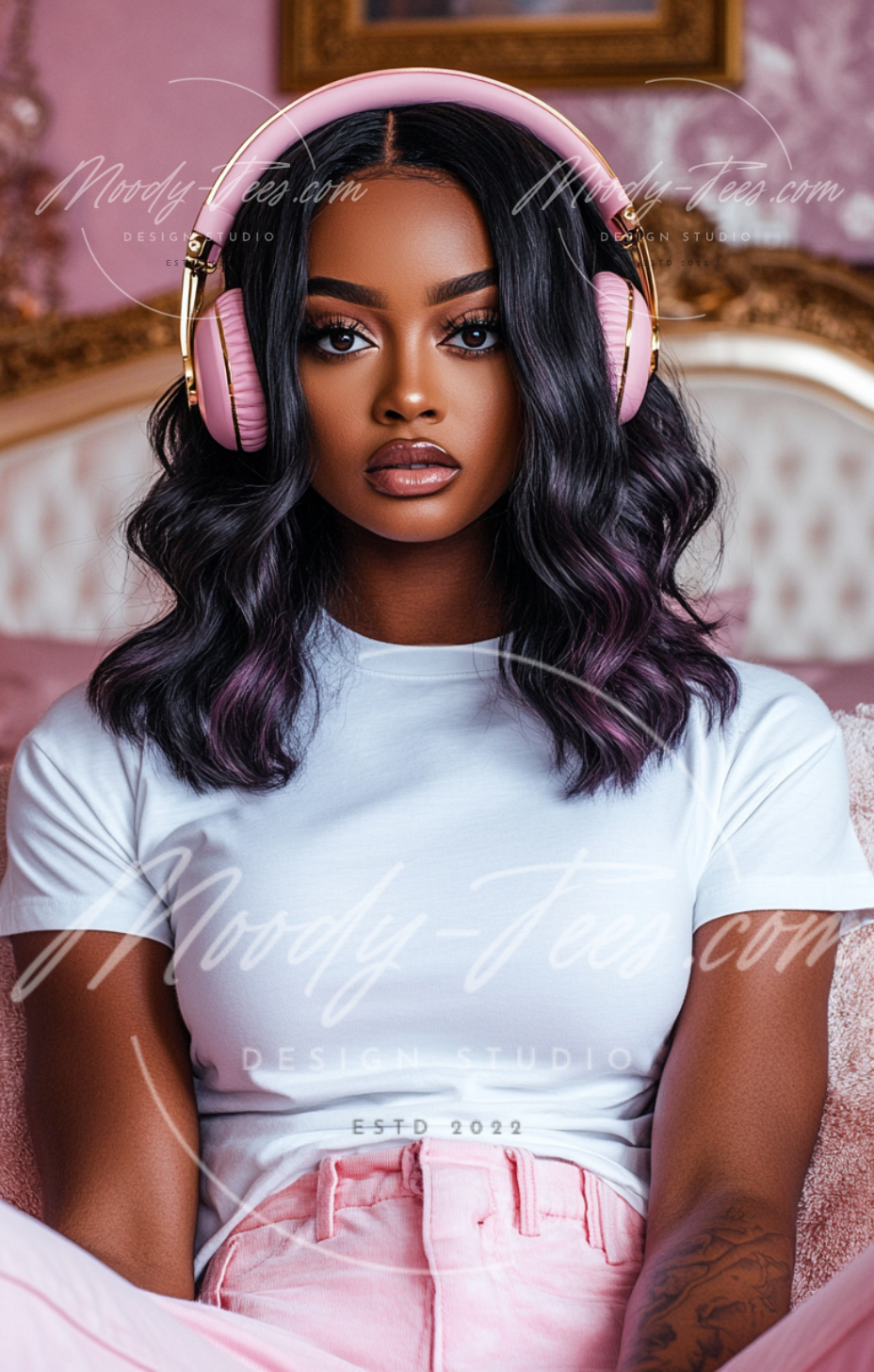 Headphone Girlies Mockup 4-Piece Bundle – White T-Shirt Digital Download