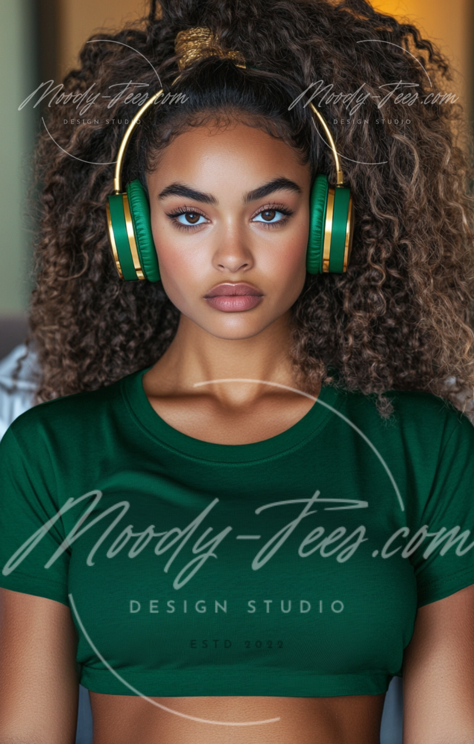 Headphone Girlies Mockup 3-Piece Bundle – Green T-Shirt Digital Download