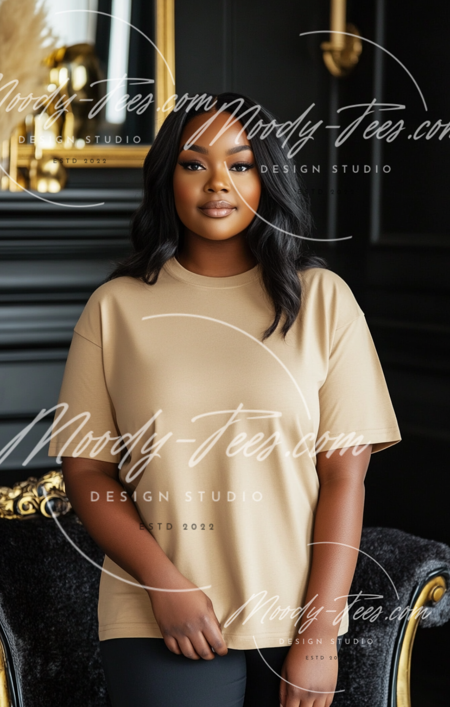 Realistic African American Female Model Mockup Bundle - Stylish Black Girl 10-Piece Set with Tan T-Shirt Mockups